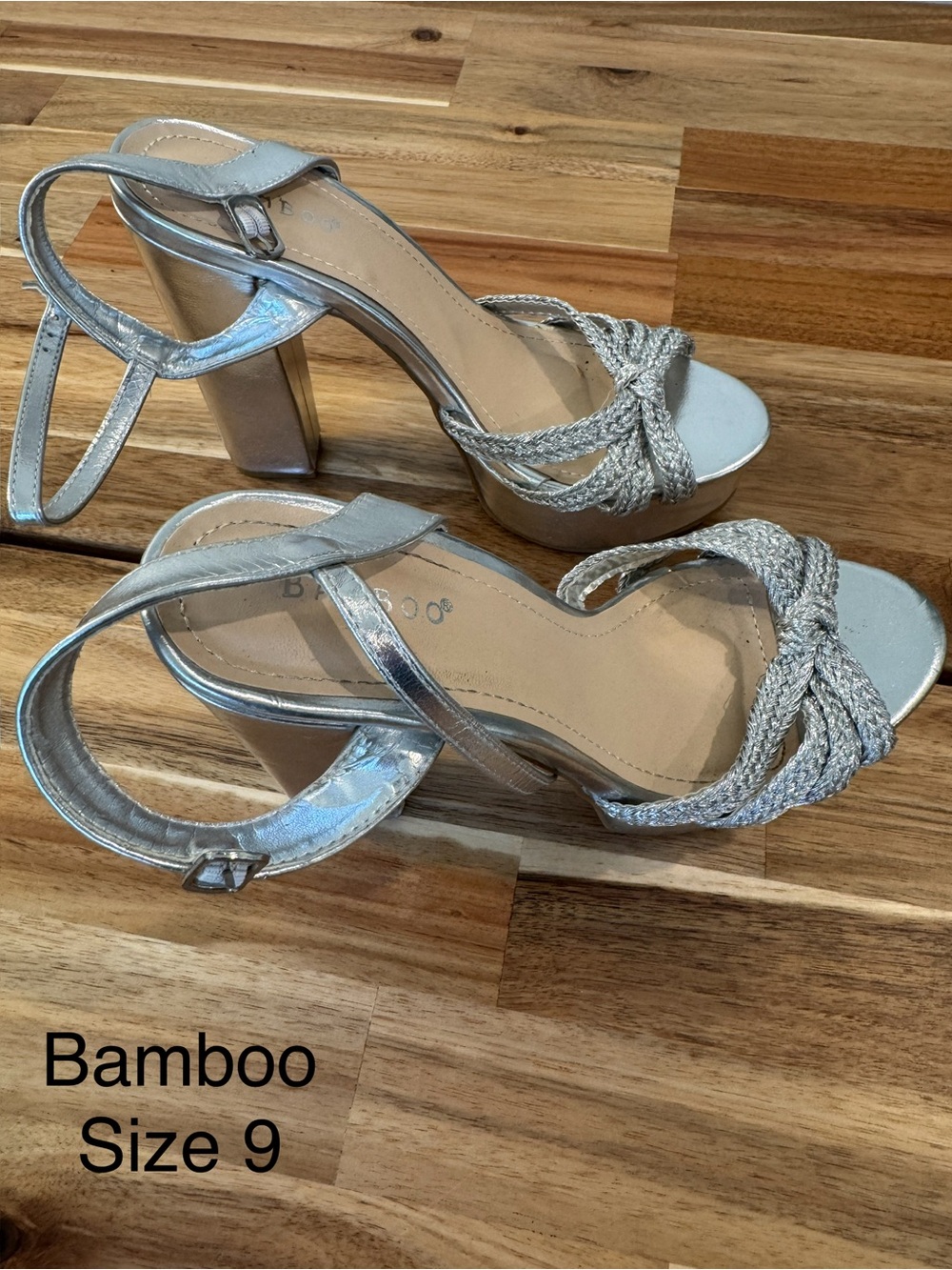 BAMBOO Silver Braided Platform Sandals